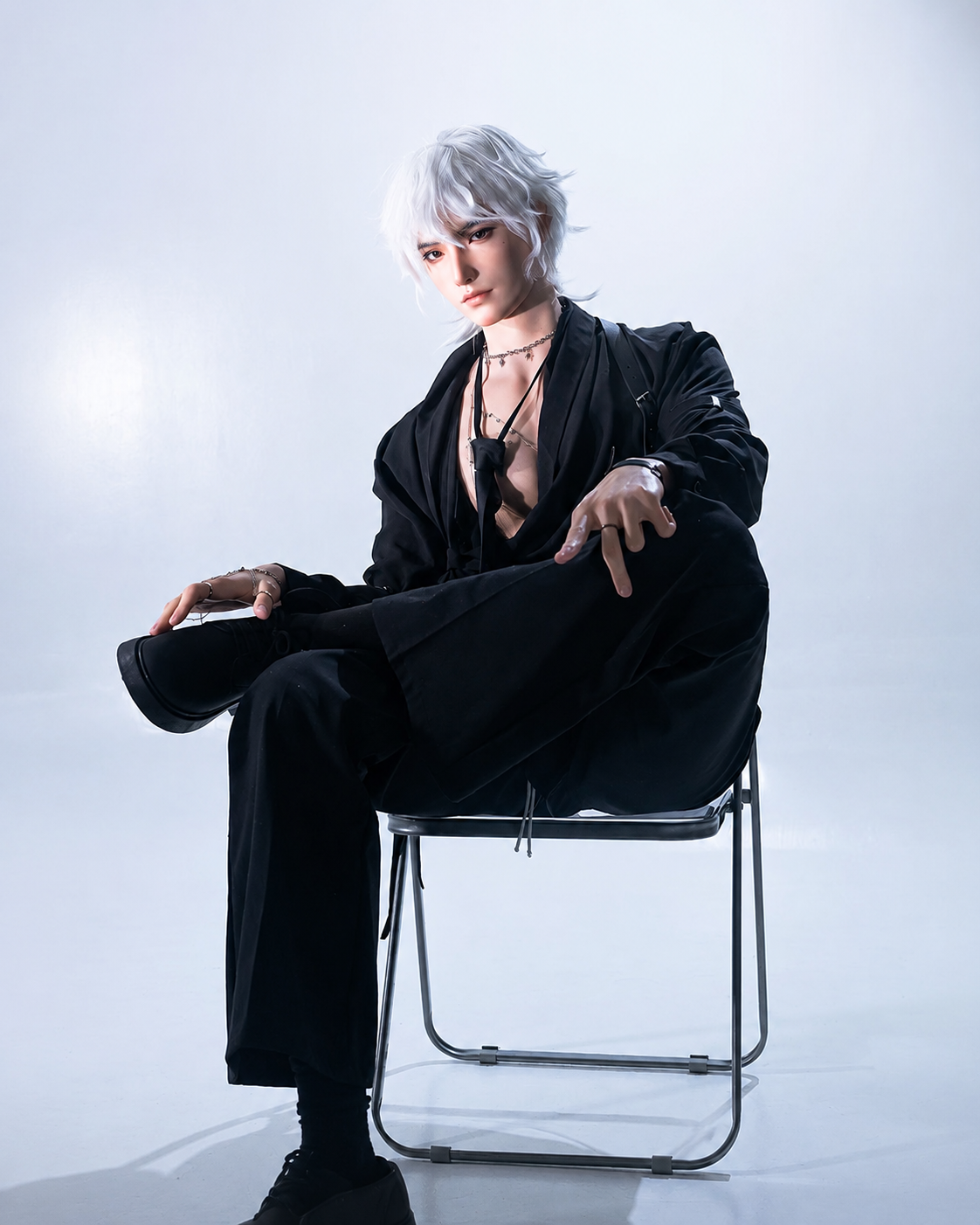 190cm Silver-Haired Anime Goth Male Silicone Sex Doll