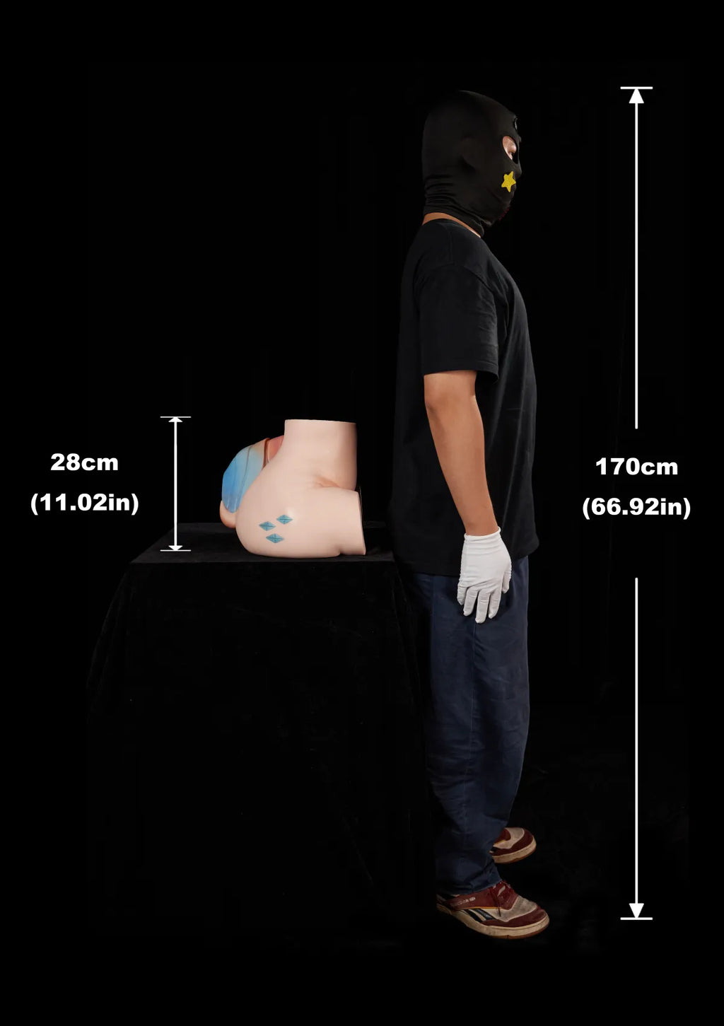 Blue Diamond Tattooed Gel-Filled Silicone Butt Torso – size guide 14