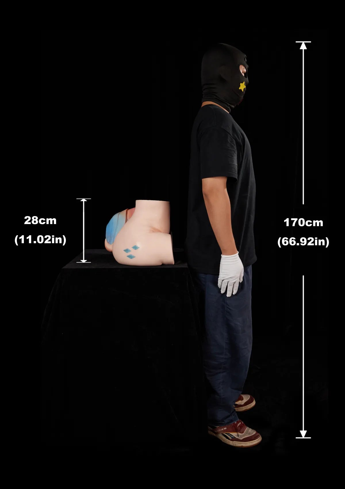 Blue Diamond Tattooed Gel-Filled Silicone Butt Torso – size guide 14